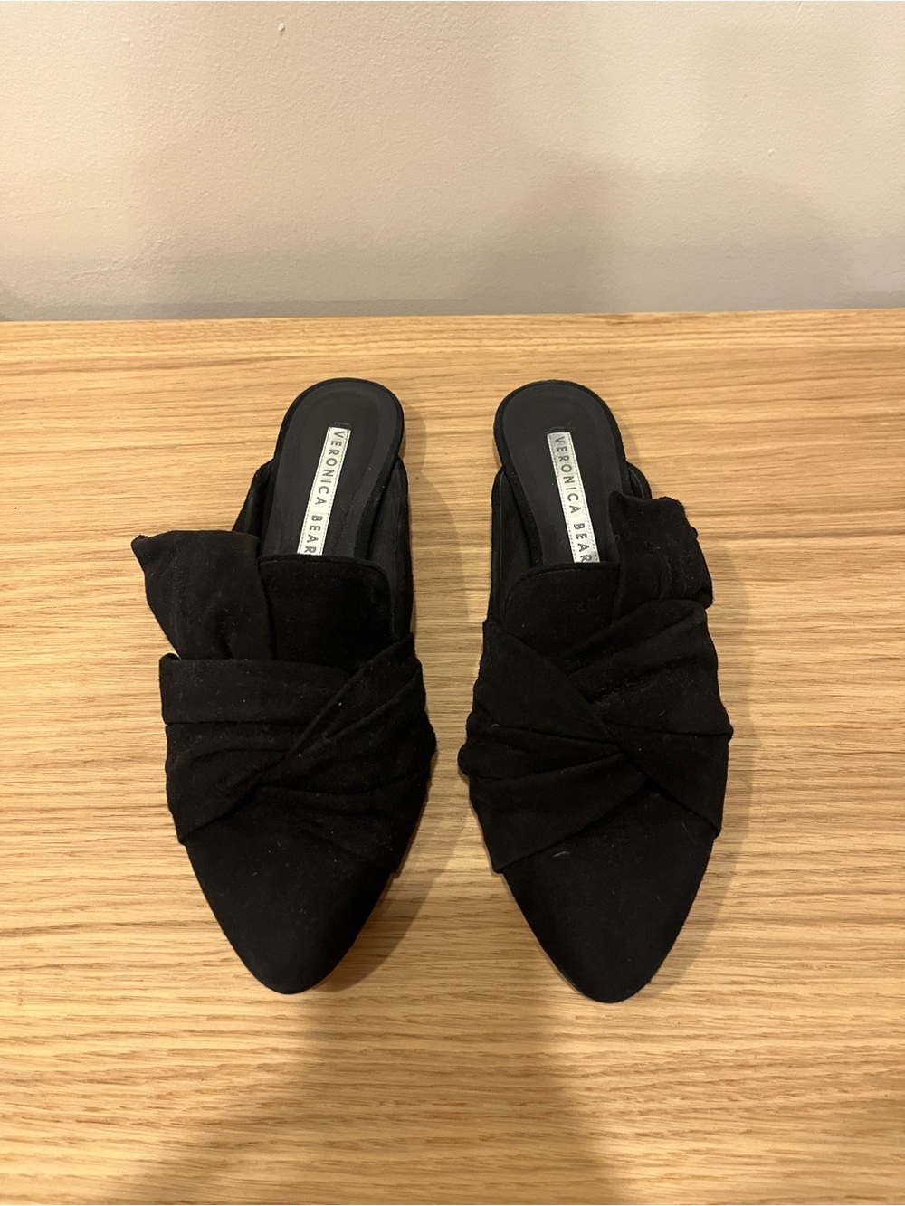 Veronica Beard Black Suede Knotted Pointed Mules - Picture 2 of 5